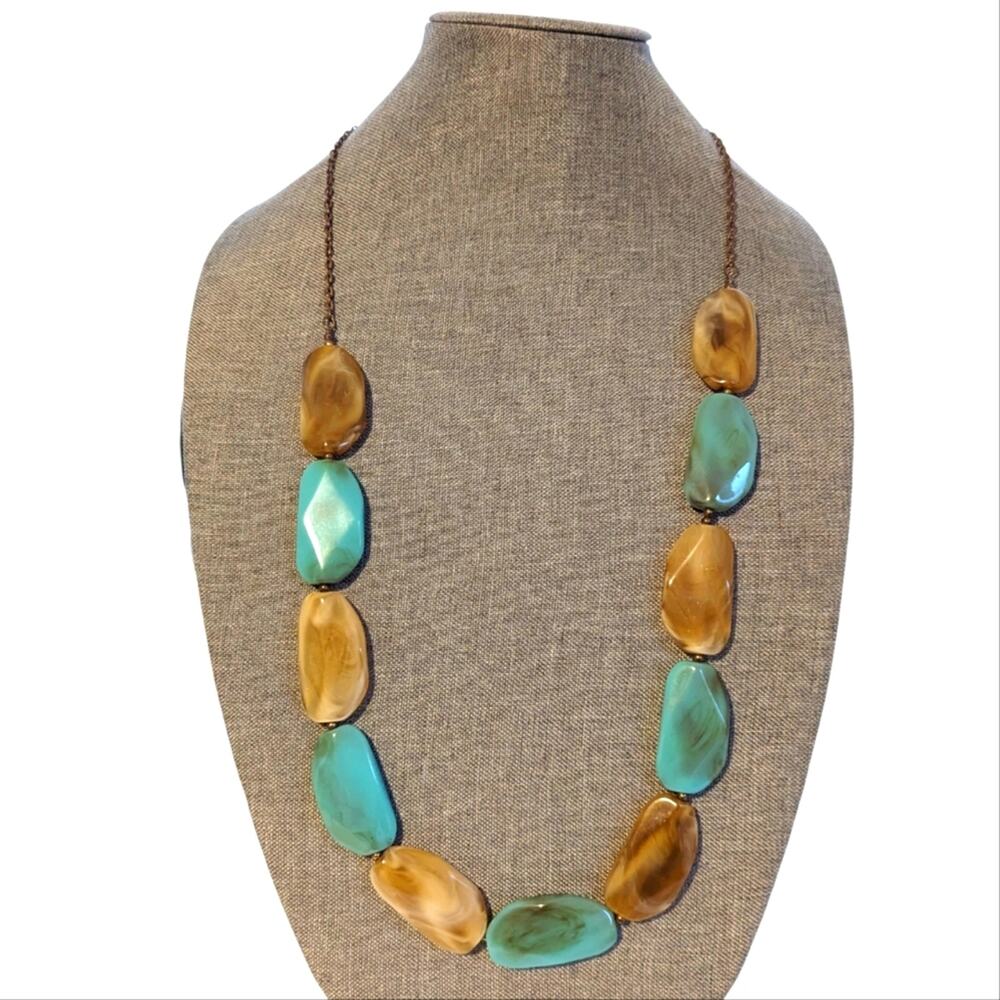 Bohemian Large Chunky Faceted Faux Stone Statement Artsy Necklace